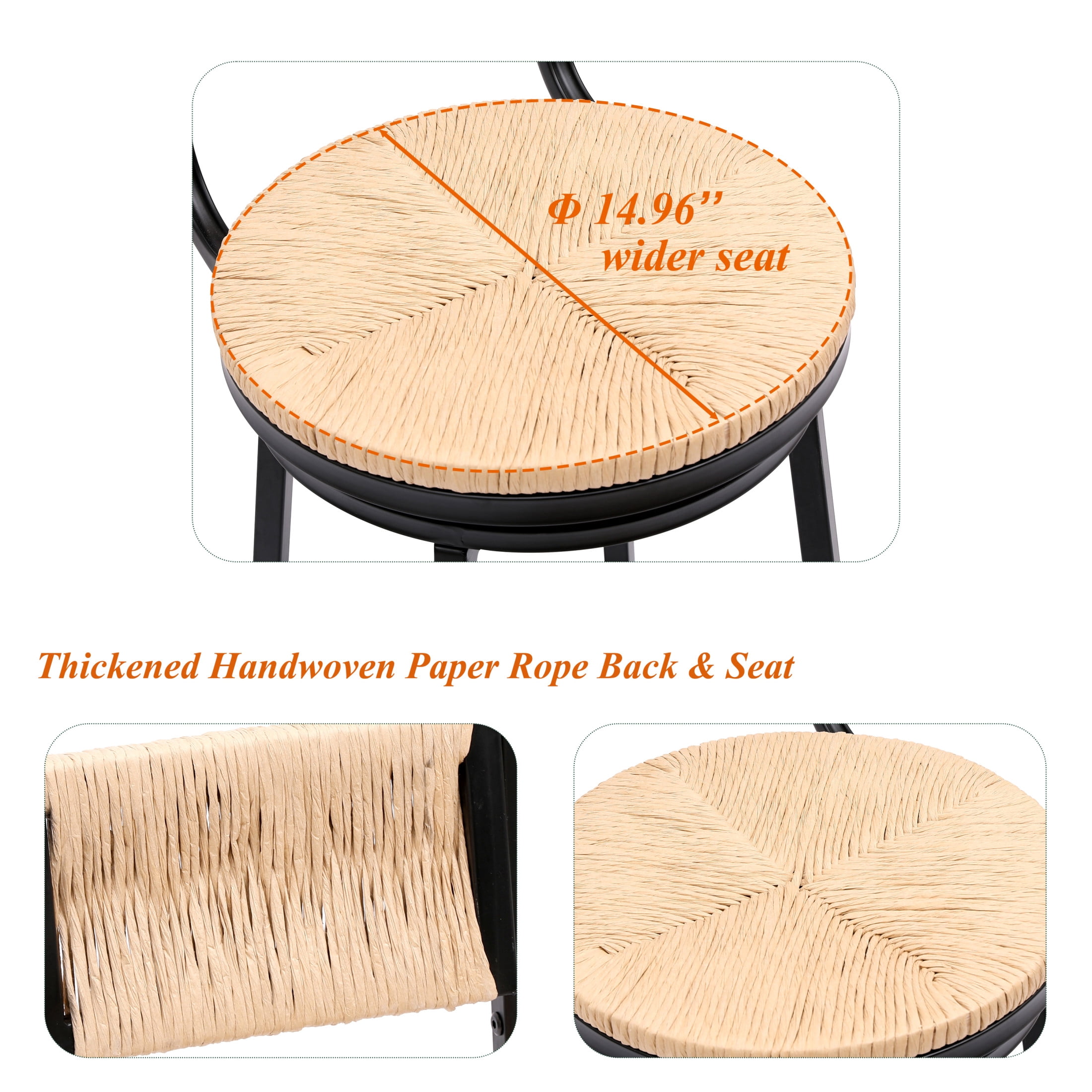 Noble House Swivel Counter Height Bar Stools Set of 2, Handwoven Paper Rope Seat, Honey