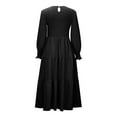 thumbnail image 5 of Fesfesfes Women Dress Fall Winter Long Sleeve Round-Neck Solid Long Dress, 5 of 6