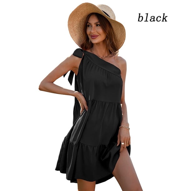 2023 New Dress Women's Fashion Sexy One Shoulder Sleeveless Loose Short Skirt Summer Beach Dress $13.25M Gao Jinjia LED