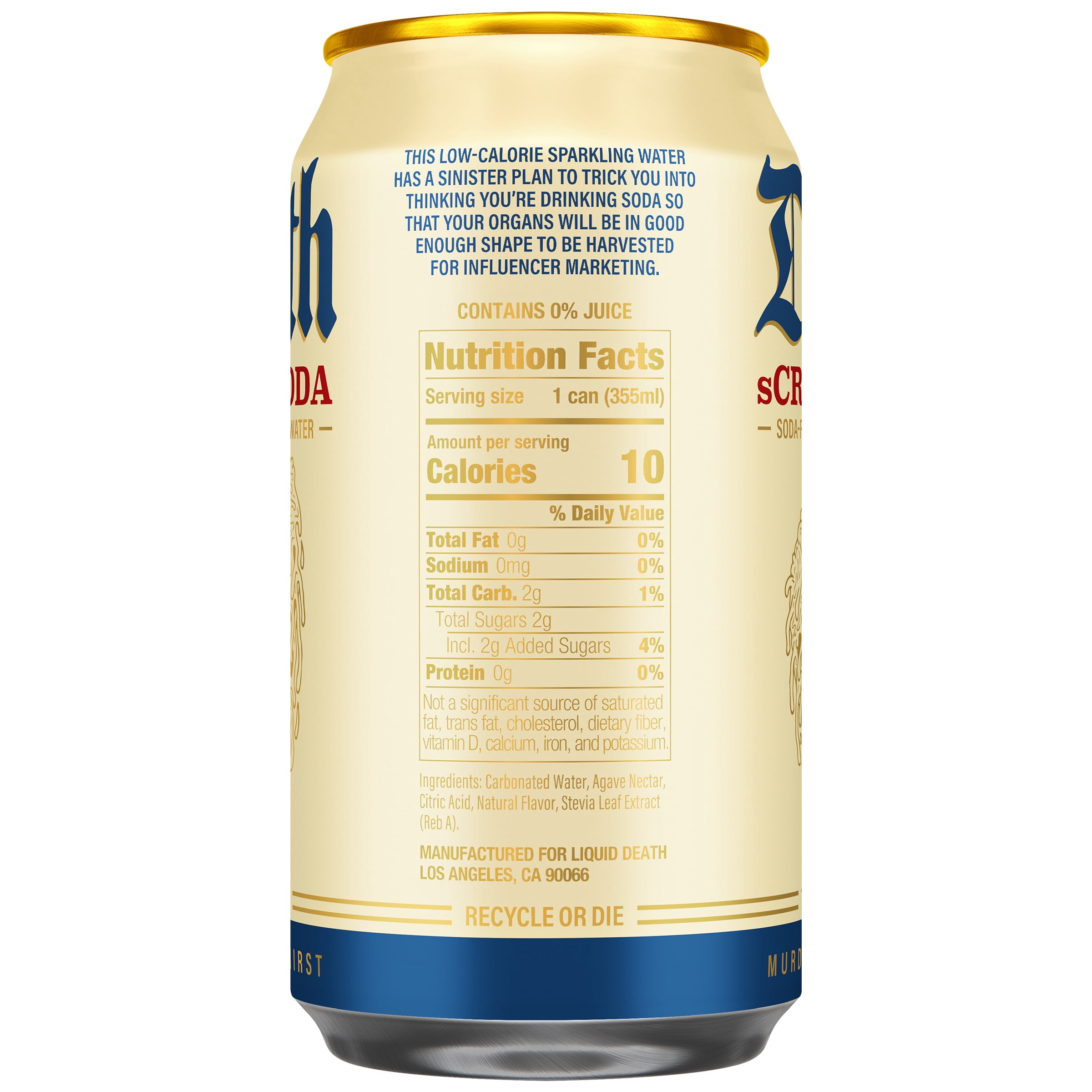 Liquid Death, s'CREAM Soda, Soda Flavored Sparkling Water, 6-Pack (12oz Cans), Low Sugar, Huge Flavor & No Artificial Sweeteners