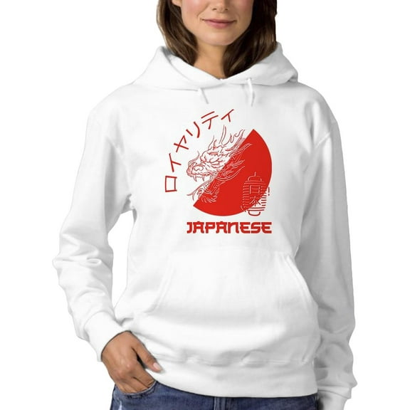 Japanese Dragon W Japanese Text Hoodie Women -Image by Shutterstock, Female 3X-Large