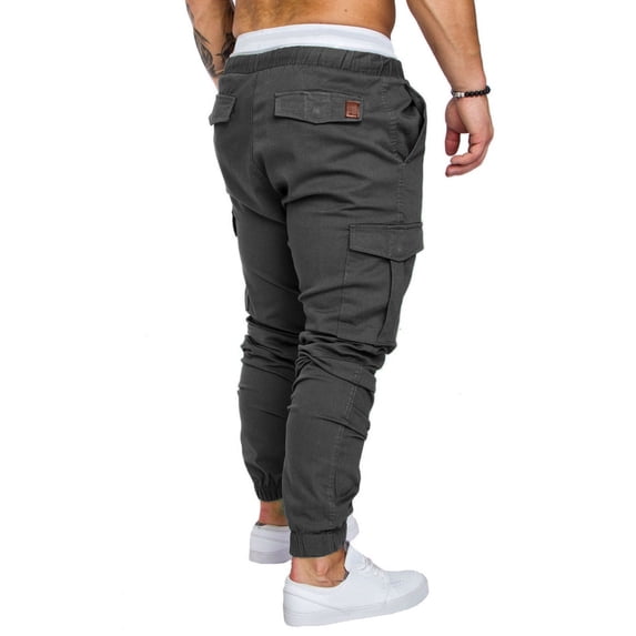 SeCaotees Cargo Jogger Pants for Men Side Cargo Pockets Elastic Drawstring Waist Tapered Cuffed Ankle Woven Fabric Daily Streetwear Trousers Dark Gray,XXXL