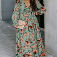 thumbnail image 2 of Ladies Maxi Dress  V Neck Long Sleeve Floral Print Frilled Swing Dress, 2 of 3