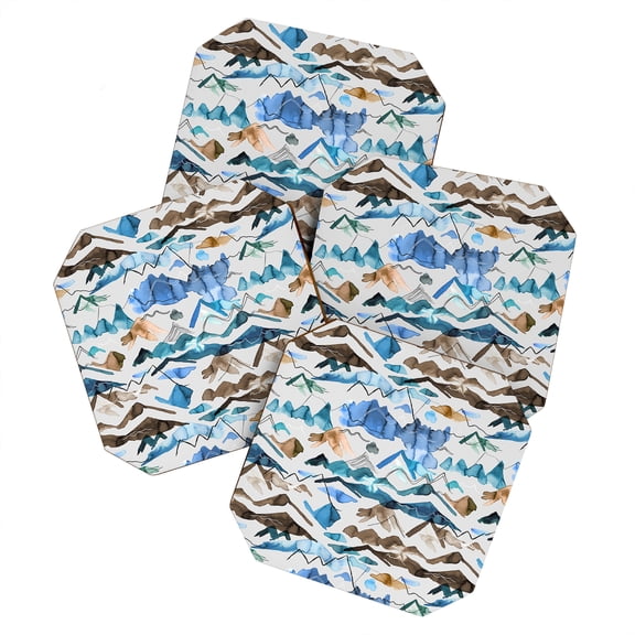 Society6 Ninola Design Western Landscape Watercolor Blue Set of 4 Coasters