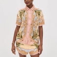 thumbnail image 3 of Women's Casual Linen 2 Piece Outfit, Elegant Tropical Print Button Down Shirt & Shorts Matching Set, 3 of 6