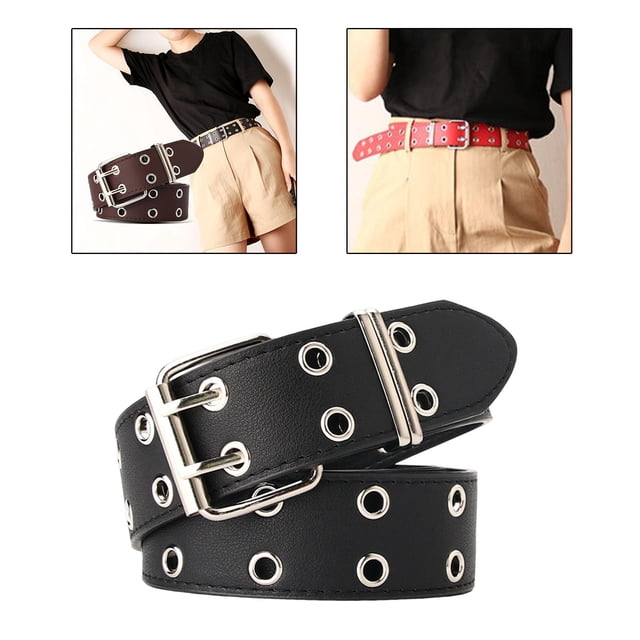 Cinturón de doble ojal, para mujeres y hombre estilo vintage, rock, , sintética, para cosplay, gótico, punk, con hebilla de doble , B Hugo cinturón de cintura para mujer