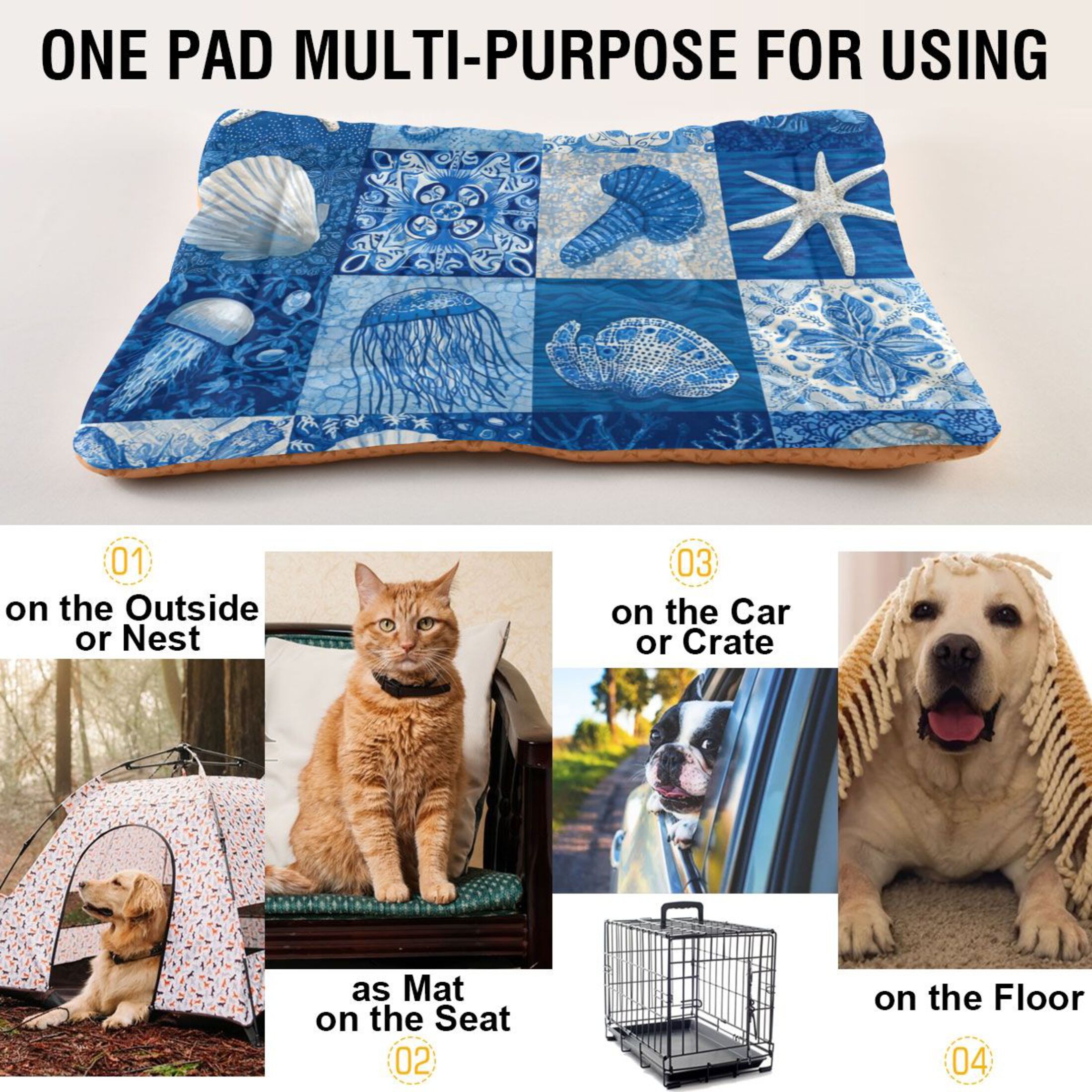 Cozy Mat Pet Bed Indoor Outdoor Warm Soft For Cat Dog Puppy(S/M) Marine