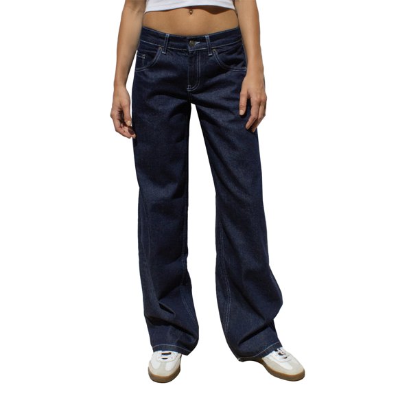 Gupgi Women Low Waist Jeans Loose Boyfriend Denim Pants Fashion Casual Straight Leg Trousers