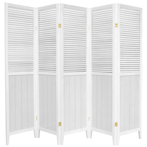 Oriental Furniture 6 Ft Tall Beadboard Room Divider, White, 5 Panel