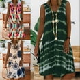 thumbnail image 2 of Uhndy Women V Neck Plus Size Loose Sundress Sleeveless Floral Casual Beach Midi Dress Green S, 2 of 3