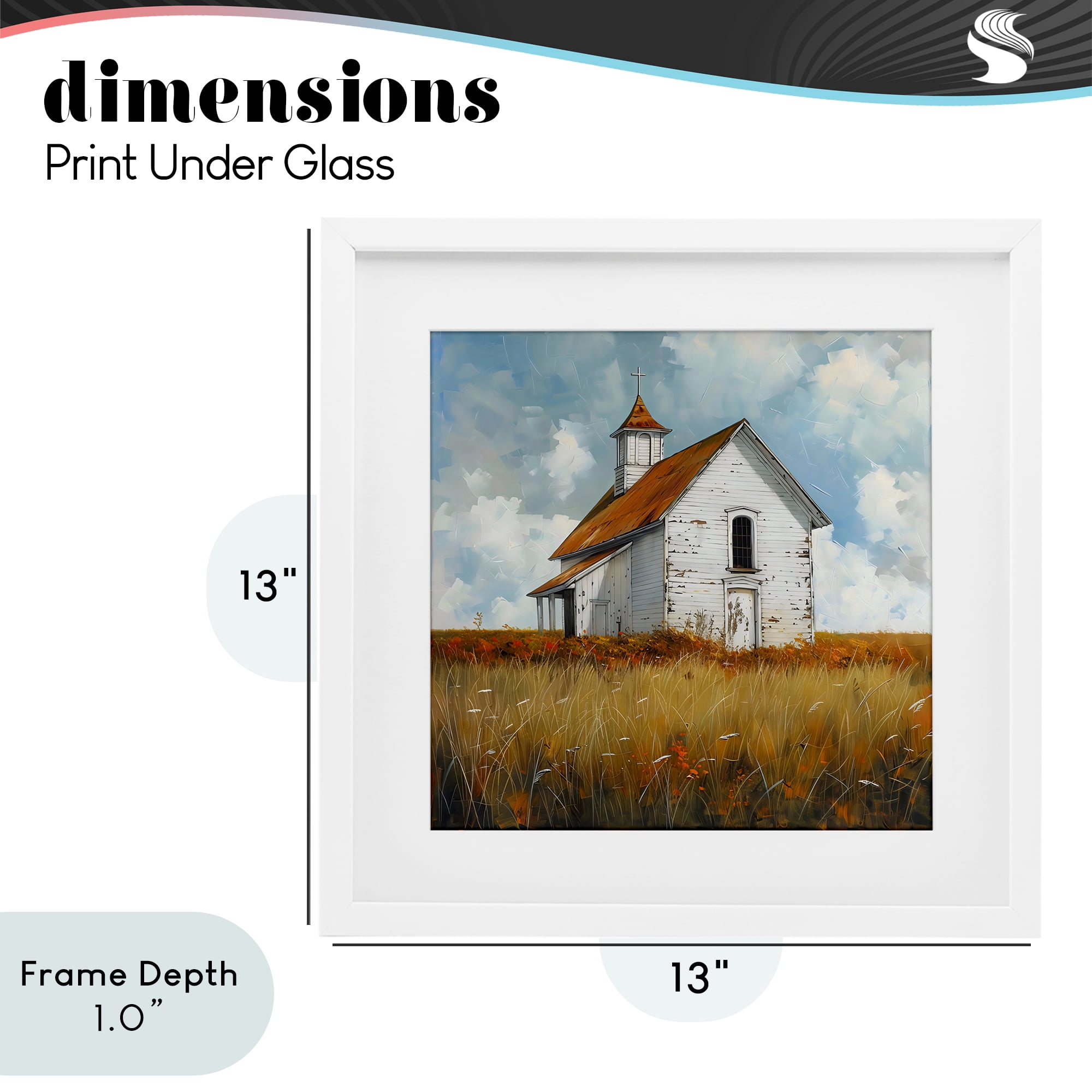 Stupell Industries Rustic Church in Field White Framed Print Under Glass, design by Creative Studio