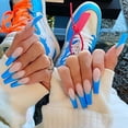 thumbnail image 1 of 24Pcs/Box Long French False Nail Ballerina Fake Nails Yellow Butterfly Pattern Square Nail Decal False Nails Press On Nail Tips (JP936), 1 of 1
