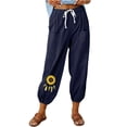 thumbnail image 1 of VEKDONE Womens Linen Long Pants Navy S, 1 of 6