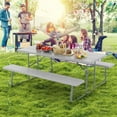 thumbnail image 4 of Gymax Folding Picnic Table w/ 2 Benches 6 FT Camping Table Set w/ All-Weather HDPE Tabletop Grey, 4 of 10