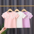 thumbnail image 4 of FLMEI 3-11Y Kids Summer Shirts for Girls Ruffle Princess Collar Shirt Toddler Short Sleeve Button Down Pullover Shirt, 4 of 9