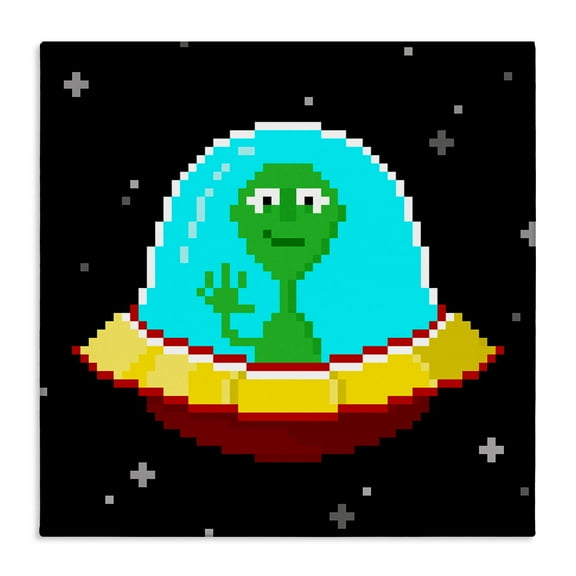 Stupell Industries Pixel Alien Spaceship Novelty & Humor Painting Wrapped Canvas Art Print Wall Art, 17 x 17