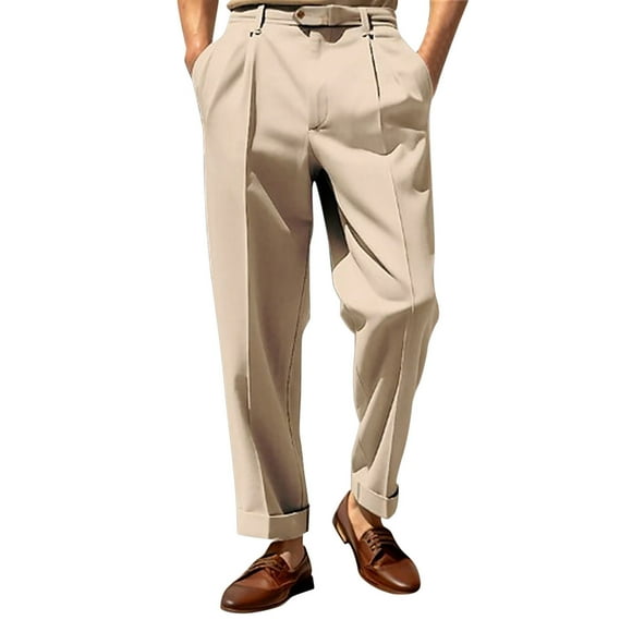 Ediodpoh Mens Solid Color Simple Business Casual Straight Button Suit Pants Pants Men’s Pants Brown S
