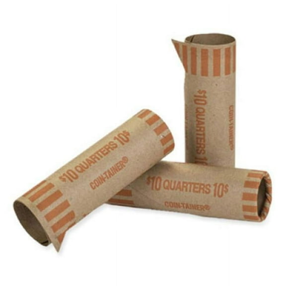 Quarter Gunshell Crimped-End Coin Wrapper, Kraft & Orange