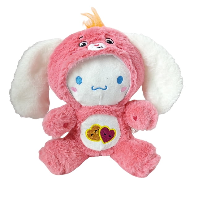 muñeco peluche canela para perro juguete creativo hello kittys suave 25cm del muñeco peluche de 25 cm, vista frontal centrada con capucha afelpada, cara blanca bordada, orejas grandes interiores blancas, insignia bordada de dos corazones en el vientre, relleno de algodón PP, diseñado como juguete para perro o peluche para mascota.