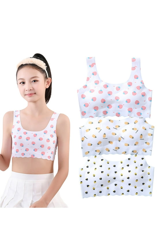 Girls Sports Bras Thin Cotton Breathable Kids Sports No Wire Bras for Kids Teens 10-16 Years