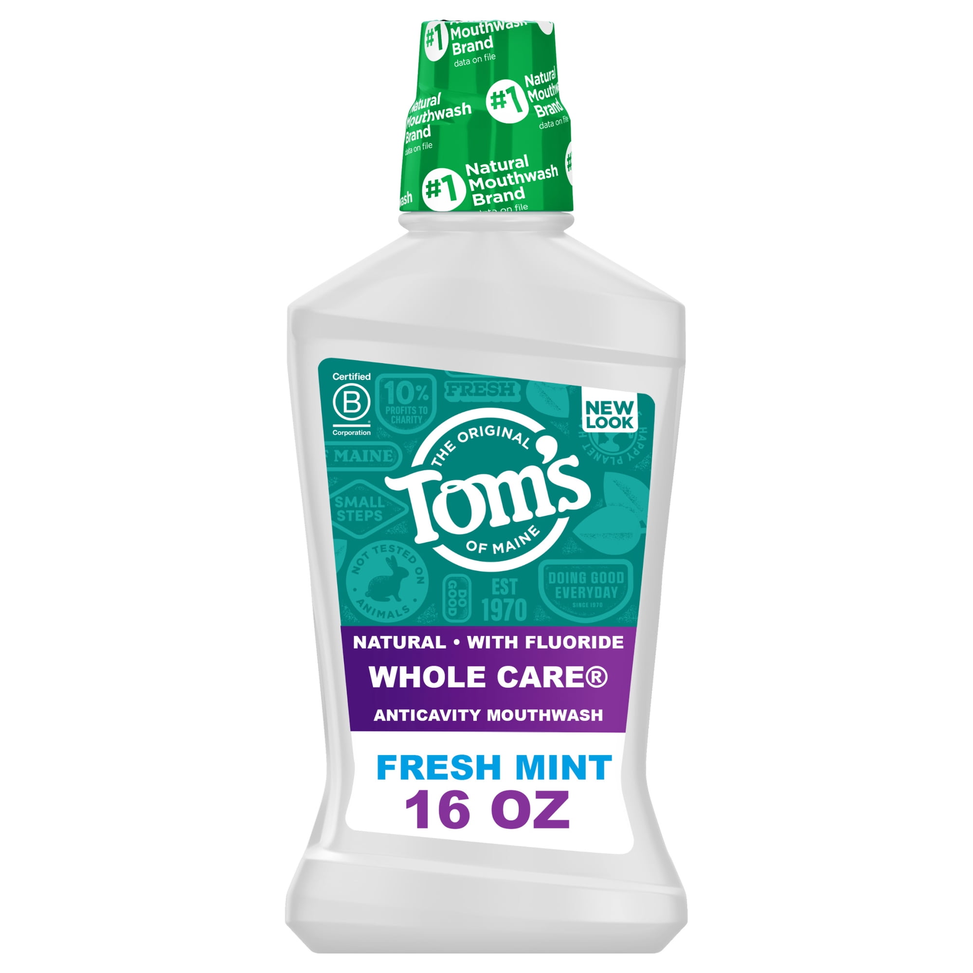 Tom's of Maine Whole Care Natural Fluoride Mouthwash, Fresh Mint, 16 oz