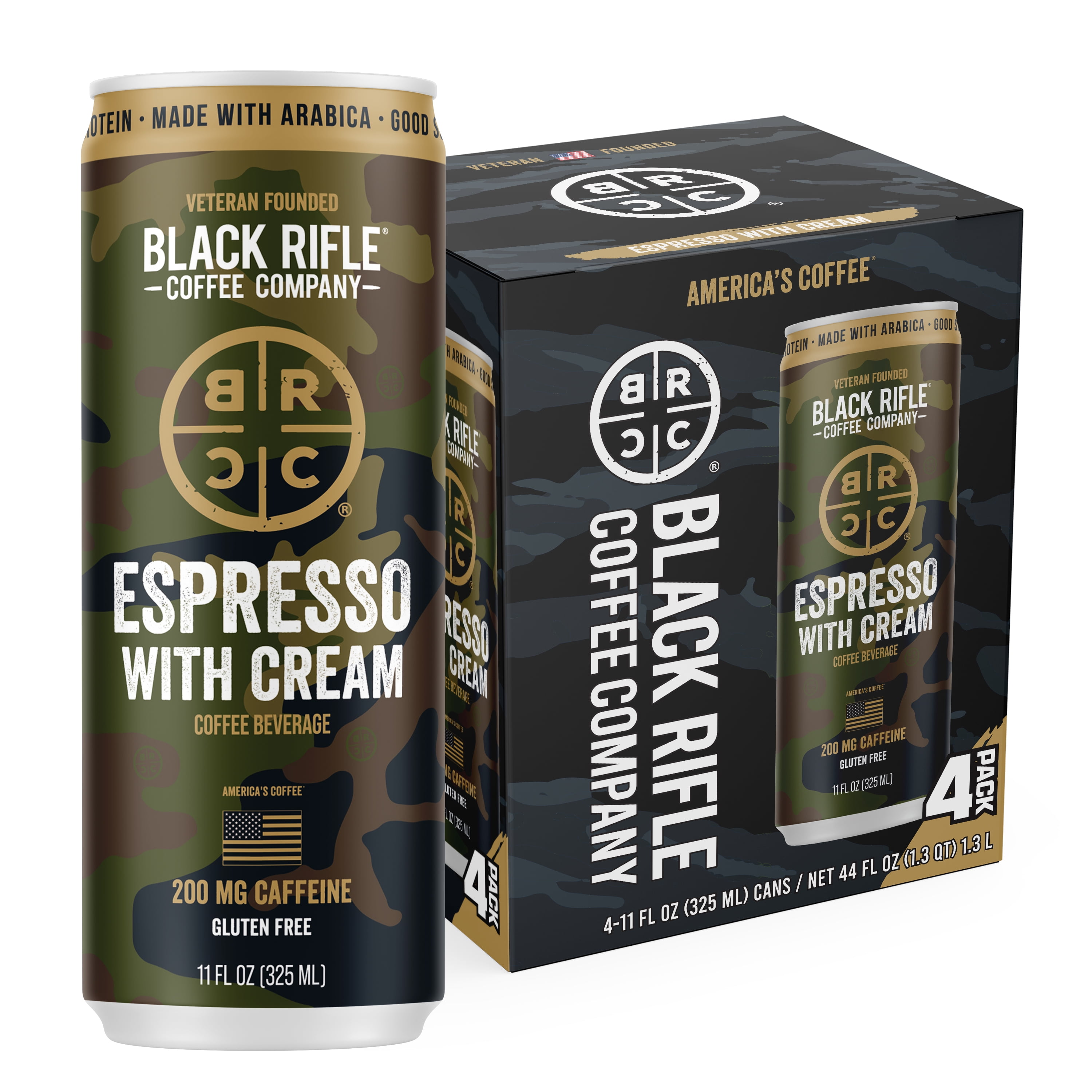 Black Rifle Coffee Company Iced Espresso with Cream, Ready to Drink for Instant Energy 4 Pack, 11oz, Can