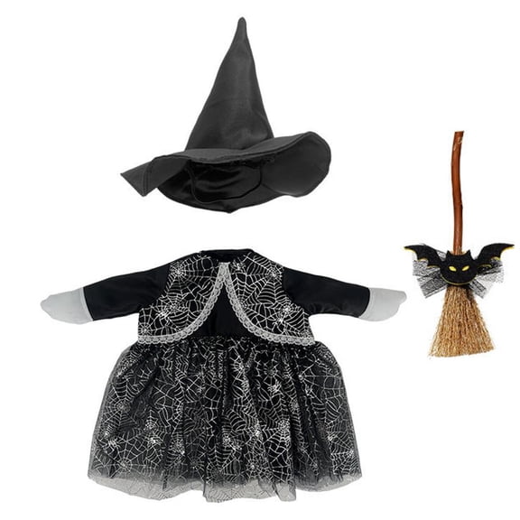 IFRINID Halloween Lawn Goose Witch Outfit Set, 3 Piece Costume for 24 Inch Porch Goose with Hat, Dress and Broom