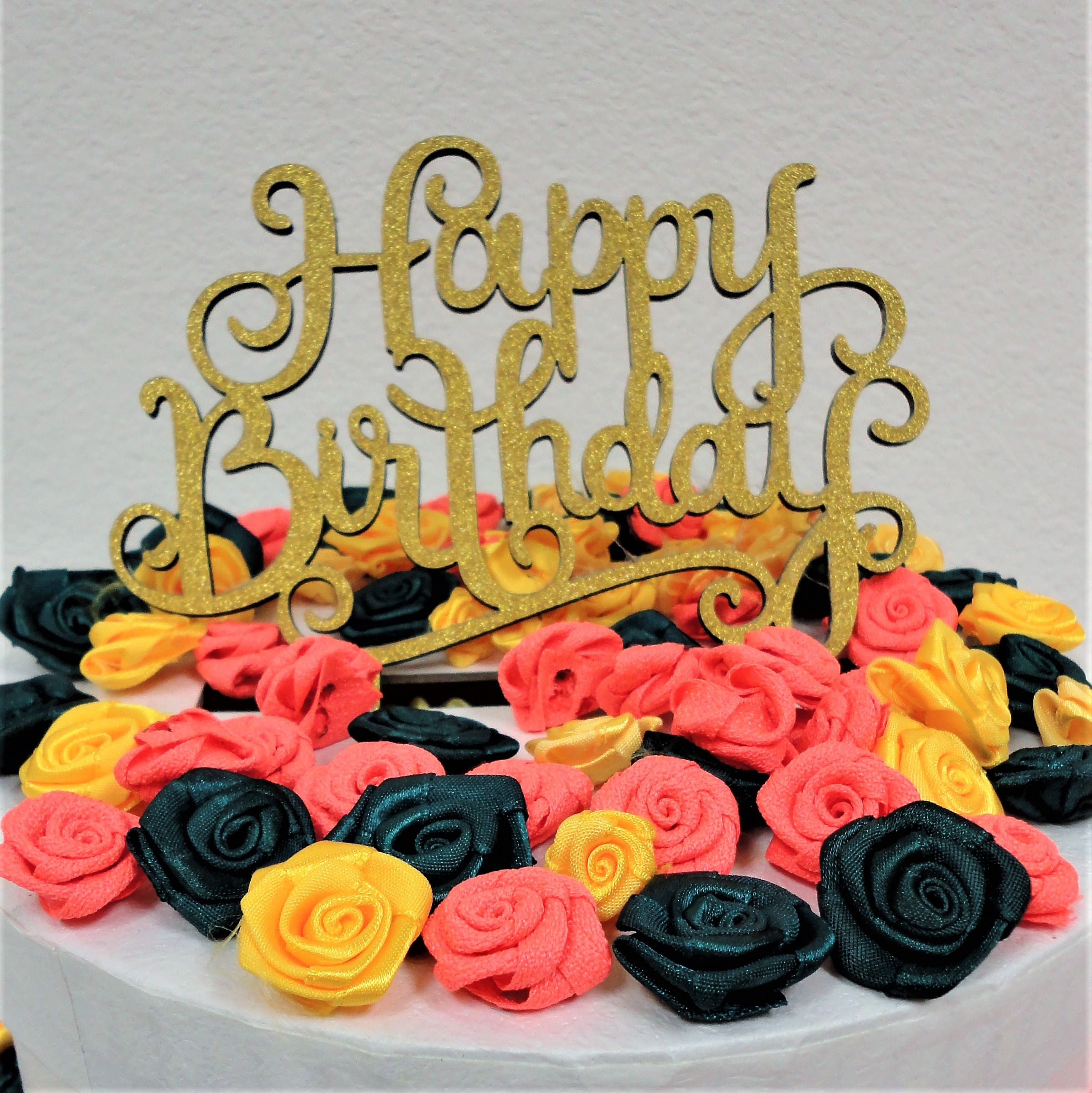Charmed Happy Birthday Glittered Cake Topper; Gold