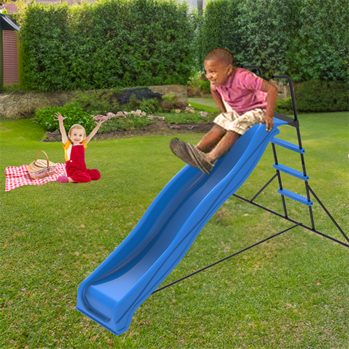 7-Foot Kids Plastic Slide, Freestanding Playground Slide with Stable Base, Children Plastic Slide for Indoor Outdoor Backyard, Blue