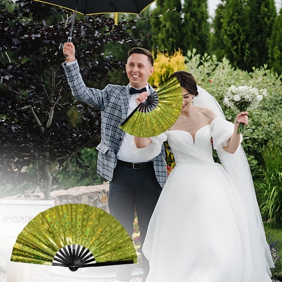 Hand Fan, Foldable Dance Fan, Portable Large Handheld Fan Dance Accessories, with Laser Color, for Boots on The Ground Fan, for Boots on The Ground Hand Fan, Iridescent Clack Hand Fan