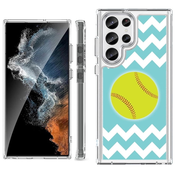 Shockproof Bumper Phone Case for Samsung Galaxy S23 Ultra 5G, by OneToughShield ® - Chevron/Softball