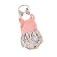 thumbnail image 2 of Yunliwuli Infant Baby Girl Summer Jumpsuit with Bow Headband Sleeveless Flower Print Patchwork Romper Set, 2 of 10
