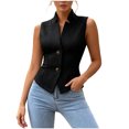thumbnail image 2 of Uaswgudfs Women's Textured Sleeveless Blazer Vest Stand Collar Button Down Slim Fit Waistcoat, 2 of 6