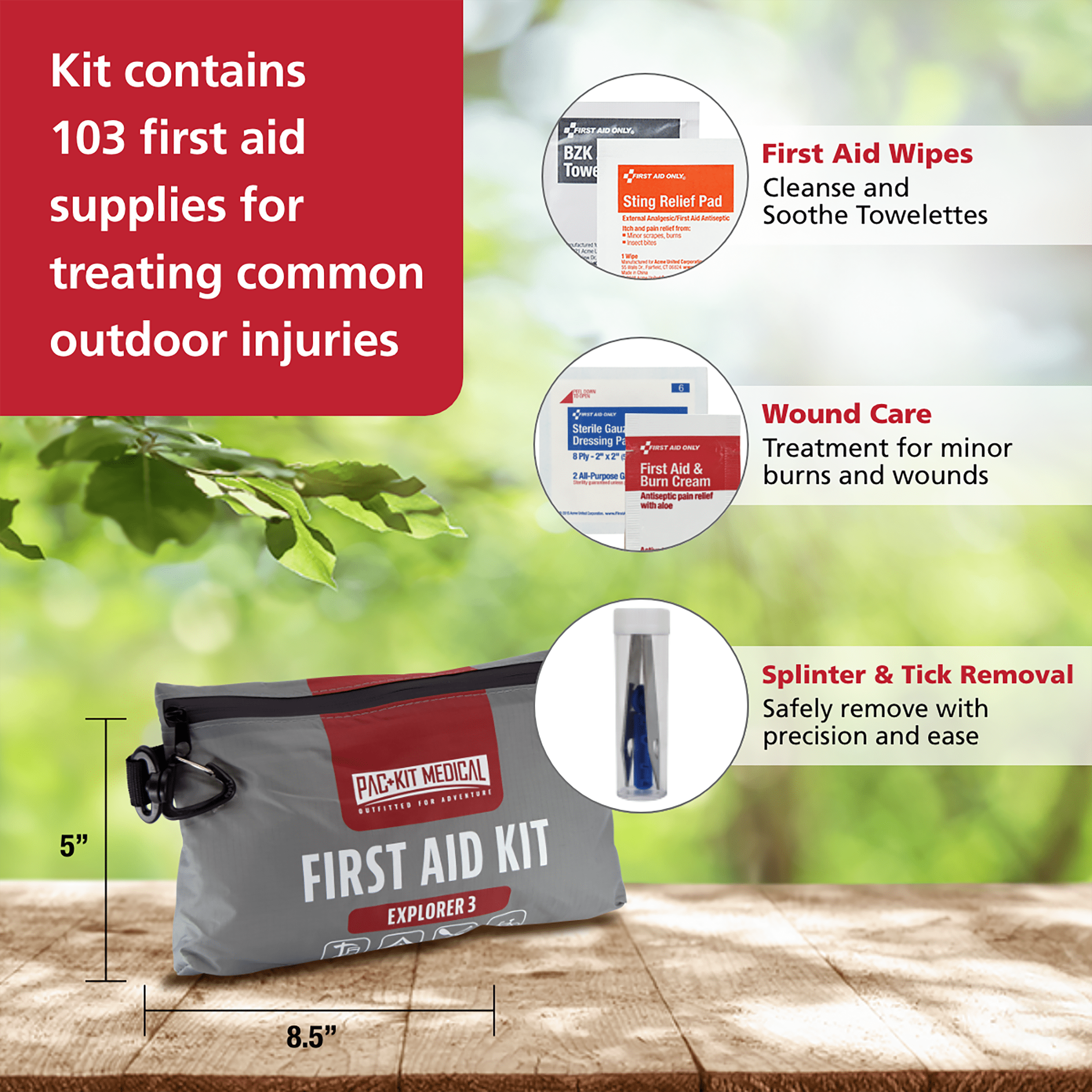 Pac-Kit Watertight Explorer First Aid Kit, 103-Piece Waterproof Emergency Kit for Outdoor Safety, Camping, Hiking, Travel, and Home