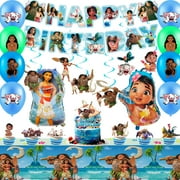Moana Birthday Party Supplies, 35pcs Moana Party Decorations - Balloons Banner Tablecloth Cake Topper Etc Birthday Decorations Supplies