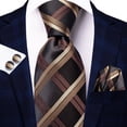 thumbnail image 2 of Hi-Tie Men Brown Plaid Ties and Pocket Square Sets Silk Business Checkered Necktie with Handkerchief Cufflinks Formal Wedding, 2 of 7