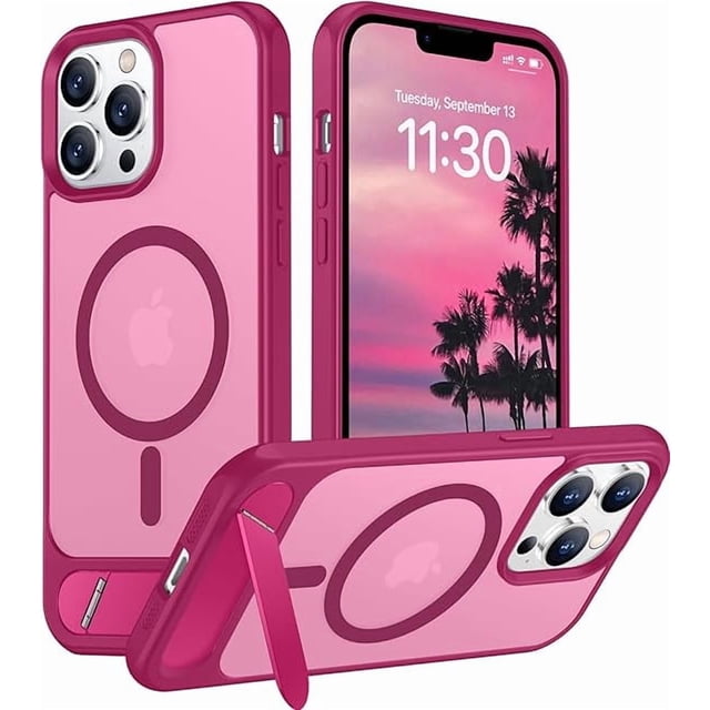 Funda con Soporte Magnético invisible, Delgada Mate, para iPhone 13 Pro Max, Rojo Ciruela
