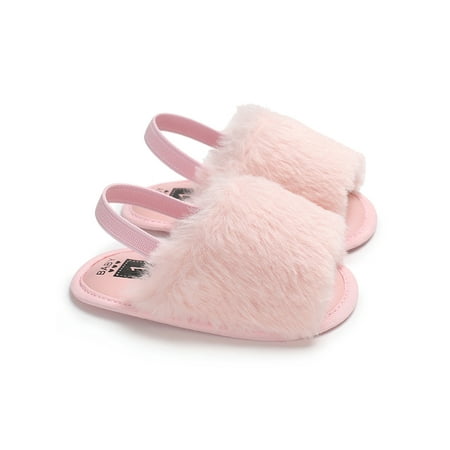 

Domingbub Baby Faux Fur Sandals Infant Girls Soft Sole Shoes Plush Slide Sandal Kids Slippers