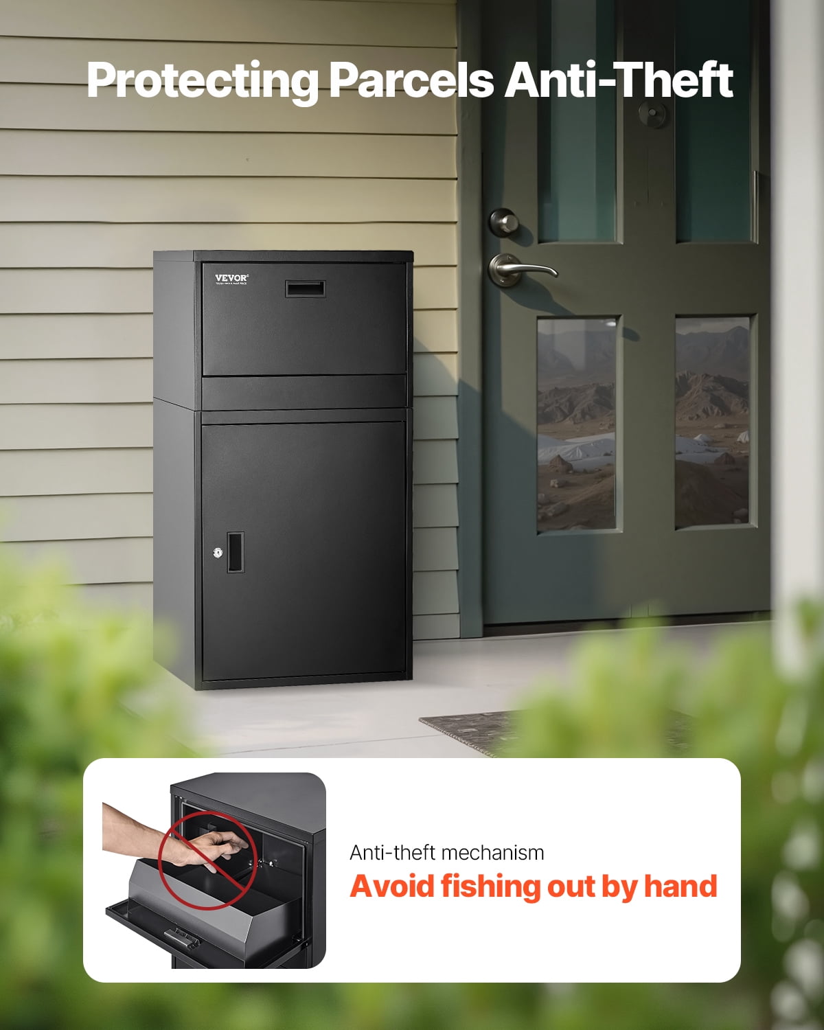 VEVOR Package Delivery Boxes for Outside, 38.6 in. Mailbox for Parcel with Lock, Galvanized Steel Package Drop Box with Anti-Theft Design, Weather-Resistant Package Mailbox for Home, Black