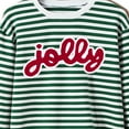 thumbnail image 6 of FYEGRE Women's Striped Letter Print Casual Crewneck Sweatshirt Fashionable Loose Fit Long Sleeve Pullover Soft Comfortable Fall Winter Everyday Wear Outfits Green L, 6 of 6
