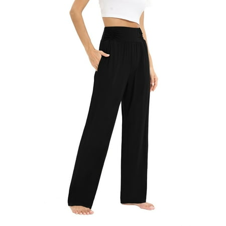 

Womens Comfy Lounge Pants Stretch Modal Pajama Bottoms Wide Leg Pants Soft Loose Yoga Pants With Pockets S-2XL