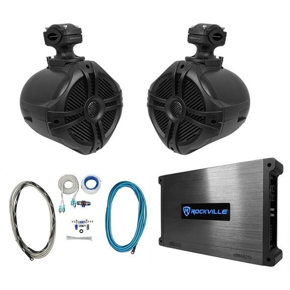 (2) Rockville RWB70B Black 6.5" Marine Wakeboard Swivel Tower Speakers Amplifier