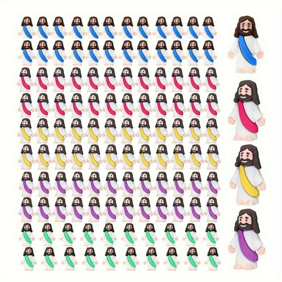 MAE Jesus Figures Original Design Mini Rubber Jesus And Pumpkin Bucket Toys to Hide And Seek Religious Party Favors Sunday School Baptism Gifts Stuffers(Random Multicolor)