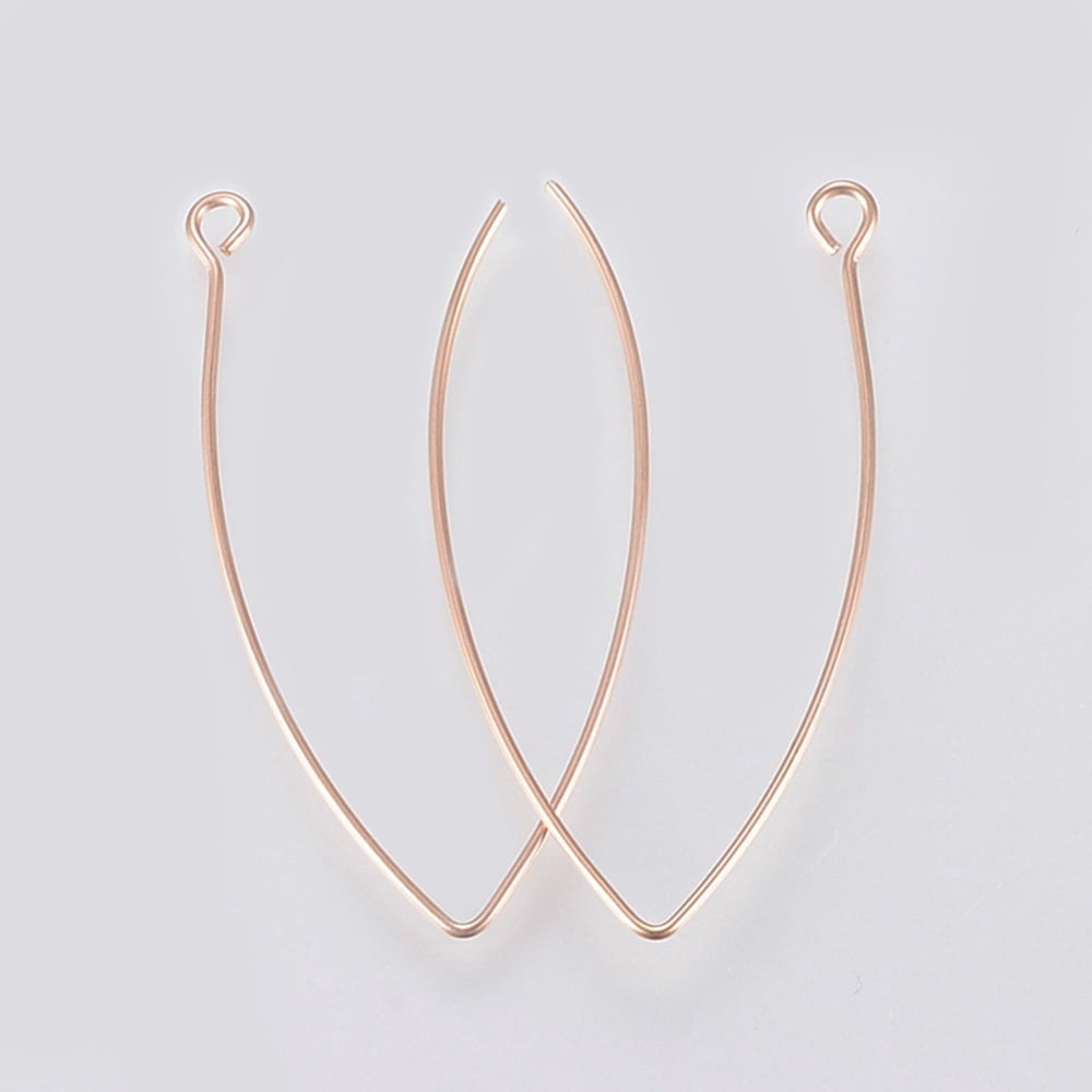 100pcs Ion Plating(IP) 304 Stainless Steel Earring Hooks Ear Wire with Horizontal Loop Rose golden 41x22x0.8mm Hole: 2.5mm 20 Gauge Pin: 0.8mm