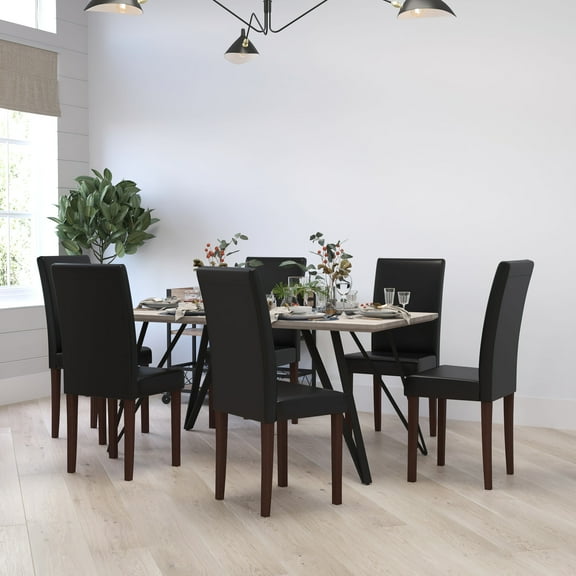 Merrick Lane Mid-Century Panel Back Parsons Accent Dining Chair in Black Faux Leather - Set of 6