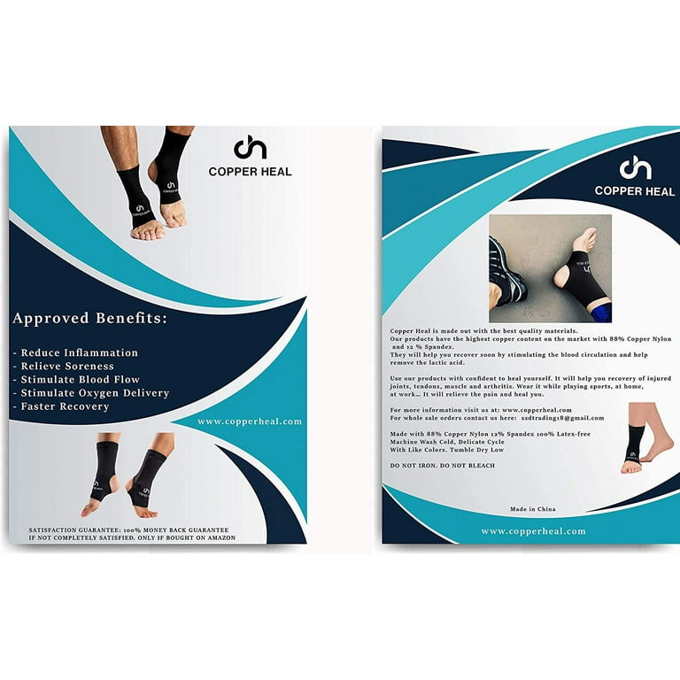 ANKLE Compression Sleeve by COPPER HEAL (Pair) Support Swelling Achilles  Tendon L