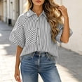 thumbnail image 6 of Dpjklzsn Women's Striped Button Down Shirt, Short Sleeve Collared Loose Fit Blouse with Front Pocket, 6 of 6