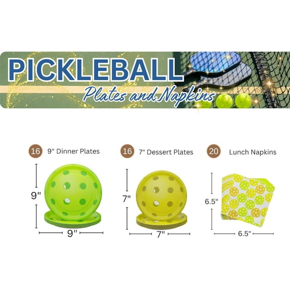 RFGBRG-Pickleball Party Plates and Napkins (52 Pieces for 16 Guests) - Pickleball Party Decorations Sports Themed Birthday Baby Shower Disposable paper Plates and Napkins