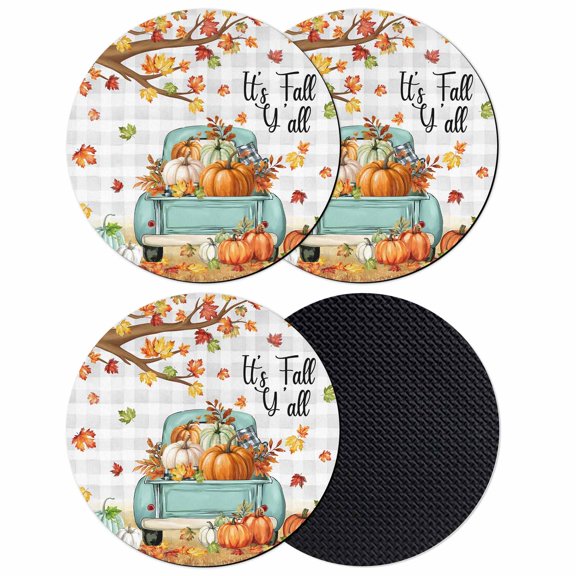 Fall Coasters Set of 4, Absorbent Coasters for Drinks, Thanksgiving Maple Leaf Branch Pumpkin Car Plaid Coaster for Desk Coffee Table Protection, Home Decor House Warming Gifts 4"