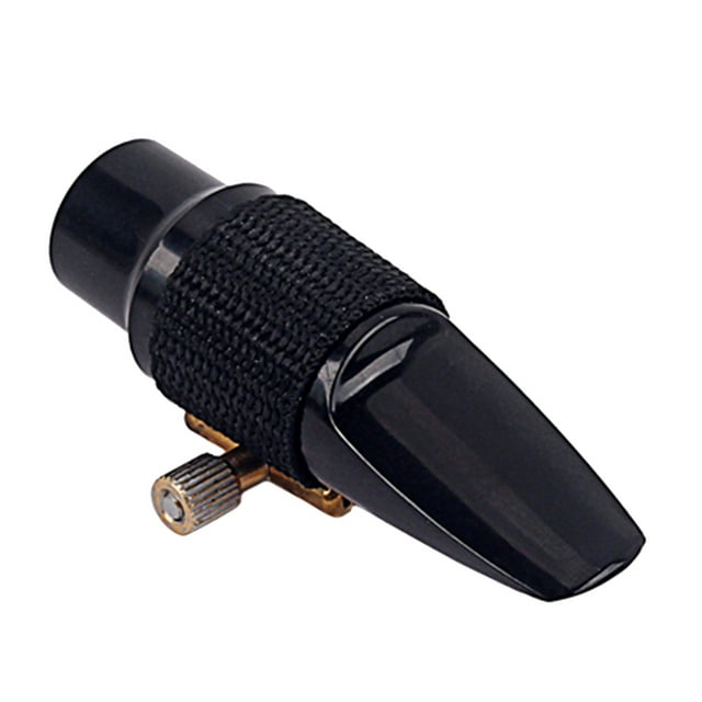 Replacement Alto Saxophone Mouthpiece with Clip Sax Head Musical Instrument Accessory in black. Made of durable bakelite material, measuring 8.9x2.2x2.2cm (3.5x0.8x0.8 inches). Features a clip for secure attachment and is designed to enhance sound vibration, producing a natural and pure tone. Suitable for beginners and advanced players, ideal for jazz and professional use.
